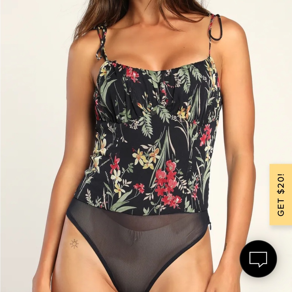 New with tags, black, floral bodysuit
